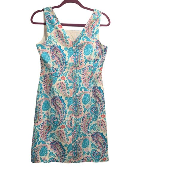 Talbots Womens Fresco Blue Pink Paisley White Square Neck Sleeveless Dress 6 NWT - Picture 5 of 7
